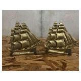 Pair of folding sailboat brass bookends