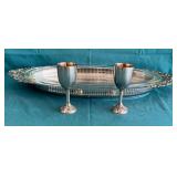 Large oval silverplate tray with Pyrex insert, 22" L