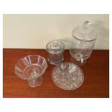 Glass drink dispenser 15" T, glass canister with small chip,