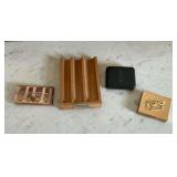 Wooden vintage coin packaging tray, pair of vintage coin holders
