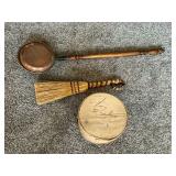 Copper bed warmer, hearth broom