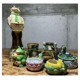 Frog flowerpots, dresser box, teapot, etc.