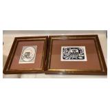 Pair of framed owl prints by Jane Voorhes