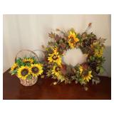 Sunflower wreath and basket.
