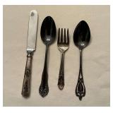 Sterling silver spoons and fork, knife sterling handle