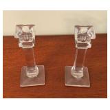 Pair of etched candlesticks