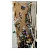 Bow saws, padlocks, garden tools, weed fabric