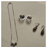 Sterling silver rings, size 6 and 6 1/2, pair of earrings, only 1 earring has tag marked 925