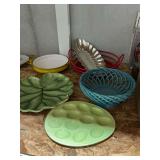 Ceramic egg plate, centerpiece bowl, Dansk yellow pan, etc.
