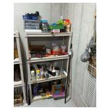 Sterilite plastic shelf 34" x 14" x 57" T and contents.  Hardware, paint, extension cord