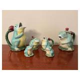Henriksen Imports frog pitcher, creamer and sugar, teapot