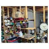 Craft supplies, battery-operated clock, tulle, wreath supplies, ribbon, wreaths, etc.