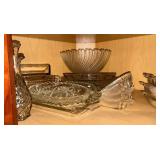 Pressed glass pieces, platters, covered dishes