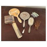 Vintage dresser pieces, combs, brushes, mirrors, button hook, etc.