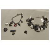 Sterling silver charm bracelet, both bracelet and extender marked, a few charms marked,