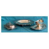 Silverplate butter dish, gravy boat
