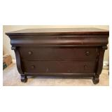 Five-drawer antique dresser, water stain on top, some scratches, see photos for mirror