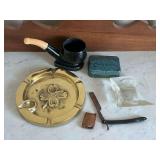 Brass ashtray with dogwood, Old Bill England ashtray
