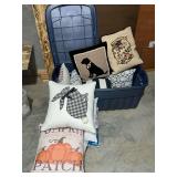 Large tote full of throw pillows and pillow forms