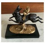 Art Deco brass and bronze hare and frog statue