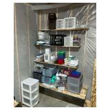 Assortment of plastic storage totes and drawers