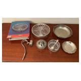 Silverplate rimmed divided relish dish, serving basket