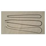 Marked 925,  (2) 18" sterling chain, 16" Avon sterling twisted rope necklace