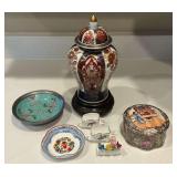 Ginger jar with chip on rim, oriental bowls