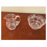 Etched crystal creamer and sugar bowl