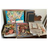 Miniature antique chalk boards, paper dolls, Tonto Dell comic book