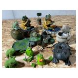 Frog figurines, candleholder, oil burner, etc.