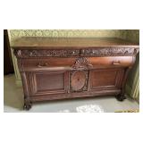 Antique buffet with ornate carving, 4 drawers, 2 doors