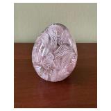 Pink and white swirl art glass paperweight