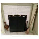 Hearth broom, bellows, fireplace screen and shovel