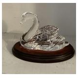Waterford swan on wooden stand