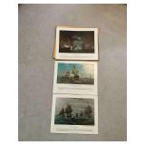 3 US Naval History prints, 20" x 16"
