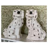 Pair of Staffordshire?? circa 1840-90 dog figurines, one with crack in back