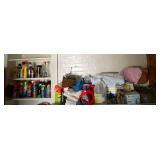 Cleaning and laundry supplies, laundry basket.