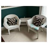 Pair of wicker chairs and side table