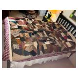 Vintage crazy quilt, shows lots of wear and some stains