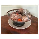 Metal centerpiece bowl with decorations