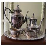 Rogers & Bros. 1701 silverplate coffeepot, Homan sugar and creamer