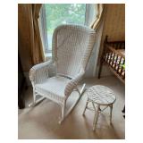 Wicker rocking chair with side table