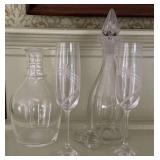 Glass decanters and wine glasses