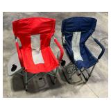 Folding chairs with trays.