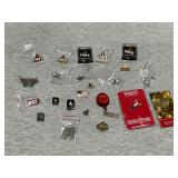 Hat pins, badge lanyard, Nascar, US Army, IWI, etc.