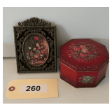 Small Octagonal English Tin & Italian Metal Framed Floral