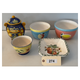 Two Ceramic Mixing Bowls, Square Bowl, Cookie Jar, Pedestal Bowl