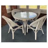 Wicker Table With Glass Top  42"X29" 4 Chairs With Cushions & Pillows
