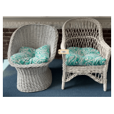 Two Wicker Chairs With Matching Seat Cushions